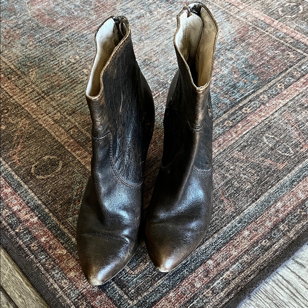 Frye Distressed Brown Leather Ankle Boots
